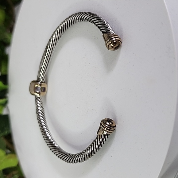 Silver Cable Flex Open Cuff Bracelet with  Amethyst Color Stone - Picture 5 of 8